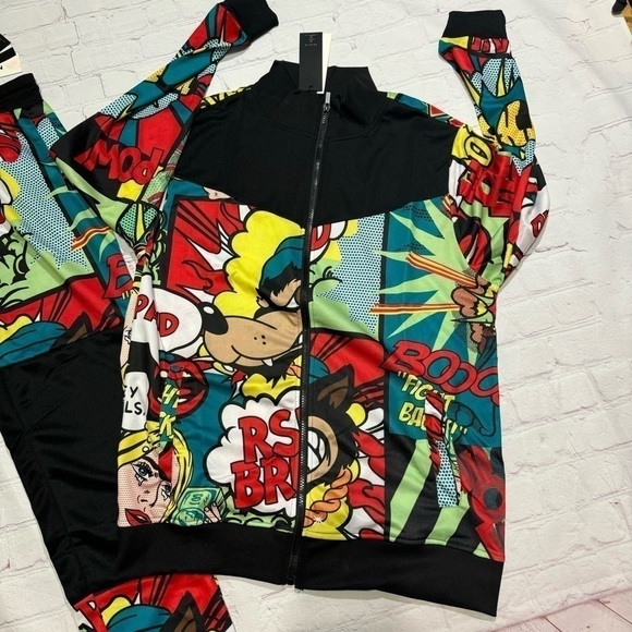 REASON CLOTHING BRAND comic strip printed 2 Piece Men’s Track Suit large NWT 90s - Picture 3 of 11
